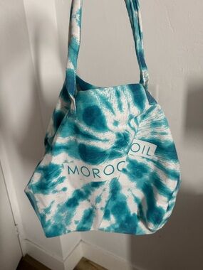 Divine Moroccan Oil Teal and White Tie-Dye Tote Bag